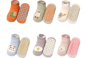 QIYIENDIAN 6 Pares de Calcetines Tobilleros para Bebé con Agarres, Calcetines Bajos Antideslizantes para Bebés y Niños Pequeños