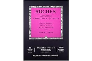 Arches 1795097 Aquarellpapier im Block (23 x 31 cm Kopfgeleimt 300g/m² Satiniert) 12 Blatt naturweiß
