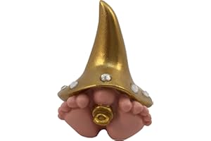 GLITZGLAM Bebé gnomo en miniatura "D" Diva - Una bebé gnomo con sombrero dorado y gemas para tu jardín para hadas