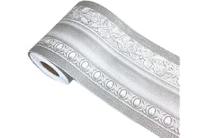 MEBOEM Elegant Floral Grey Wall Border Ceiling Molding Border Peel Stick Home Decorative Shelf Liners Wallpaper Decal Sticker for Bathroom Kitchen Backsplash,10cm by 5m