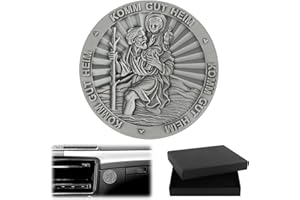 DXLing Heiligen Christophorus Auto Plaketten Ø 45mm GUT HEIM KOMM mit Magnet und 4 Doppelseitig Nanoklebeaufkleber Gesegnet Schutzpatron der Reisenden Christopherus Auto Magnet Modern
