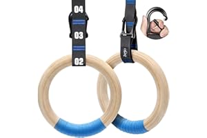 ‎ZINGTTO Zingtto Wooden Gymnastics Rings with Adjustable Numbered Straps Olympic Rings, 1.25'' or 1.1" Gym Rings