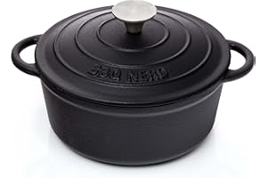 BBQ NERD BBQ-Nerd© - Casseruola rotonda con coperchio, 2,5 l, in ghisa con rivestimento smaltato, ideale per cucinare lentamente, risparmio energetico e risparmio energetico