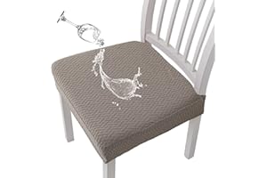 KELUINA Coprisedili per sedie Impermeabili in Jacquard con Reticolo Elasticizzato 1/2/4/6 Pezzi Coprisedie per sedie da Pranzo Coprisedie per Cucina (Tortora,6 PCS)