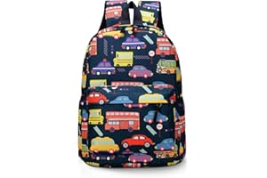 TOPWAYS Cute Backpack School Bag, Multifunctional storage Waterproof Nylon Large Rucksack Elementary Schoolbag Book Casual Daypack for Girls Boys 3-8 years old (Dark Blue Car)