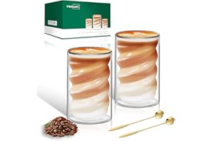 TWOANT Double Latte Macchiato Tasse à café 400ml Set（2 tasses avec 2 cuillères）Verre borosilicaté transparent haute température pour cappuccino, thé matcha，le lait