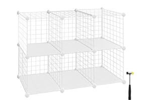 SONGMICS Storage Cabinet, Shelf, Lattice Panels, 6 Compartments, Large Capacity, Free Rubber Mallet, Dimensions 63 x 31 x 93 cm (L x W x H), White LPI111W