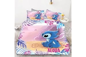 Bfrdollf Lilo & Stitch Bettwäsche 135x200 Kinder 3D Anime Cartoon Bettbezug Set 100% Mikrofaser Mit Kissenbezügen Für Jungen Und Mädchen (5,Single 135 X 200 cm)