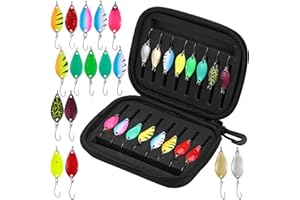 Fentar 16pcs Trout Spinners, 2.5g/3g/5g Multicolor Fishing Lures with Hook, Trout Lures Fishing Accessories, Vivid Spinners with Storage Box for Mackerel