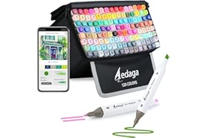 ‎AEDAGA AEDAGA 120 Farben Alkohol Marker mit App, Doppelspitze Alcohol Marker mit Ständer-Etui für Erwachsene & Kinder, Alkohol Stifte für Malen, Skizzieren & Zeichnen