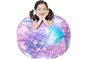 FANCHOSE Round Bean Bag Cover Only without Filling, Large Stuffed Animal Bean Bag Storage, Bean Bag Chair Cover, Beanbag Covers with no Filling for Kids and Teens (Classic Mermaid, X-Large)