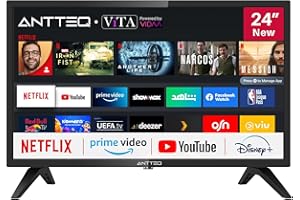 Antteq AV24H3 Smart TV 24 pollici (60 cm) Televisore con Netflix, Prime Video, Rakuten TV,Youtube, UVM, Wifi, Triple-Tuner DVB-T2 / S2 / C