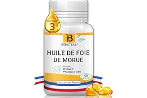 BENETEAS Huile de Foie de Morue | Riche en Vitamine A, D, E, Oméga 3 | Complément Alimentaire | Immunité, Peau, Capital Osseux | 90 capsules | Adulte et Enfant | Huile de poisson | Fabriqué en France