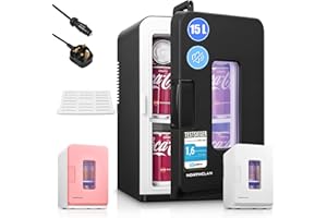 NORTHCLAN Mini Frigo da Camera 15L/21 lattine, Frigorifero Elettrico con Modalità Silenziosa ECO per Camera da Letto/Auto, Funzione Caldo/Freddo, Raffreddatore di Bellezza Portatile 12V/220V