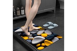 Olnamaro Tapis de Bain Diatomite,Tapis De Bain Antidérapant&Merveilleux Motifs de Pierre en 3D,Tapis de Bain Doux, Absorbant et Séchant Rapidement 80x50cm,Décorer l'ambiance (Jaune, 80x50CM)