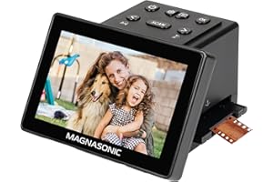 Magnasonic All-in-One 25MP Film Scanner with Large 5" Display & HDMI, Converts 35mm/126/110/Super 8 Film & 135/126/110 Slides into Digital Photos, Built-in Memory