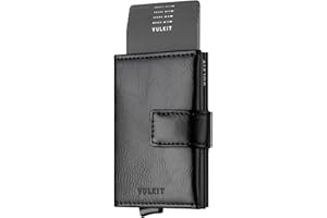 VULKIT Credit Card Holder RFID Blocking Pop Up Leather Slim Mens Women Wallet with Banknote Pockets & Magnetic Closure