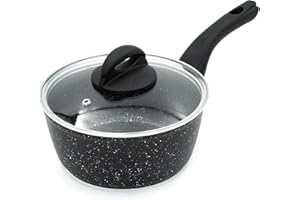 Blackmoor 65740 Classic 18cm Saucepan with Tempered Glass Lid/Non-Stick Coating/Cool Touch Handle/Suitable for Induction, Gas & Electric Hobs/Black Colour