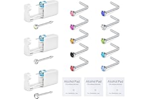 WillTen Nose Piercing Kit with Nose Rings, 3 Pack Self Nose Piercing Gun, Disposable Safety Nose Piercing Kit with L-Shape Nose Rings Stud CZ Nose Piercings Gun Kit Tool