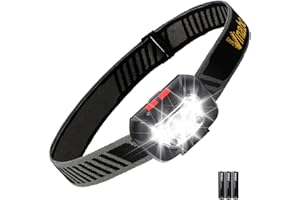 Vinabo Lampada Frontale LED, 500 Lumen Torcia Frontale con Funzione di Memoria, 6 Modalità di Illuminazione, Angolo di 30° Regolabile, Lampada da Testa LED per Campeggio, Corsa (3 Batterie Incluse)