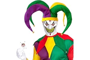 Amakando Divertido Sombrero arlequín para Dama y Caballero - Colorido Gorro de bufón para Outfit de Circo - El Centro de Las miradas para carnavales y Fiesta de Disfraces