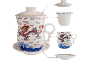 HOLLIHI Ensemble Tasse à Thé avec Couvercle Sous-tasse Passoire Porcelaine Chinoise Jingdezhen Café Feuilles de Thé Thé en Vrac Maison Bureau