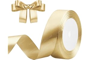 DEKOBANDER Ruban de Satin Doré 25mm x 23m Doré Ruban Cadeau Ruban de Satin pour L'emballage de Cadeaux, Bricolage, Couture, Décorations de Mariage, Décorations de Noël