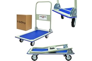 REXXER HEAVY DUTY TOOLS REXXER Plattformwagen - Tragfähigkeit 150 kg, Klappgriff, rutschfeste Plattform, 4 Räder (2 lenkbar), Ideal für Lager und Geschäft, Transportwagen, Klappbar