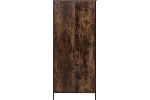 Homeke Rustic 2 Doors Wardrobe with Shelf and Hanging Rail Storage Closet Bedroom Furniture Metal Frame Industrial Style