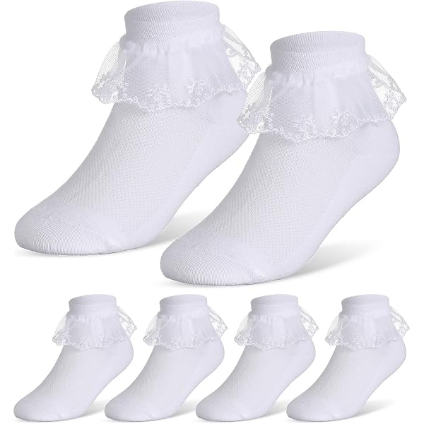 Lot De 4 Paires Chaussettes Dentelle Femme - Blanc à Volants - Style Princesse Ballet