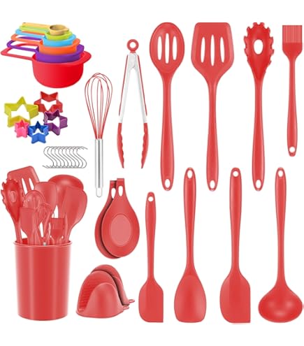 Set Utensili Da Cucina In Silicone 12 Pezzi - Con Manico In Legno Per Pentole Antiaderenti