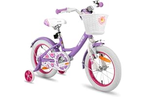 ‎HH HILAND HILAND 12/14/16 Zoll Mädchenfahrrad, Kinderfahrrad mit Korb und Stützrädern, Fahrrad für Mädchen, Rosa/Lila/Weiß