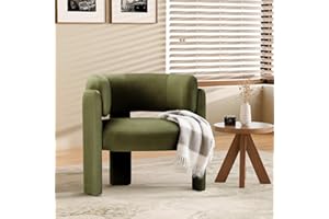 COLAMY Living Room Armchairs, Modern Velvet Accent Chair, Comfy Round Upholstered Arm Chair with 3 Legs, Single Sofa Chair with Lounge Seat for Bedroom/Office/Reading Spaces (Green, Set of 1)