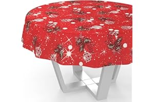 ANRO Mantel de Navidad, Lavable, Efecto Loto, Impermeable, fácil de Limpiar, algodón, poliéster, Rojo, Redondo, 140 cm