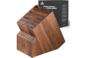 ENOKING Porta Coltelli Cucina, 25 Slot Portacoltelli da Cucina in Acacia per Bancone della Cucina, Ceppo Coltelli Vuoto di alta Qualità per Coltelli e Cesoie per Pollame/Acciaio per Affilare