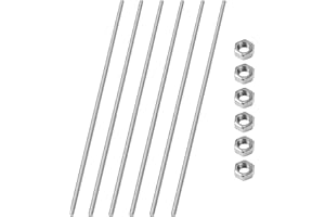 HiPicco M4 x 250mm/10-Inch Fully Threaded Rod & Studs, 304 Stainless Steel Right Hand Threads Rods, M4-0.7 Thread Pitch for Beaded Garden Stake Rods 6 Pack【with Nuts】