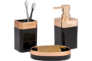bremermann Zestaw łazienkowy 3-częściowy Savona, tworzywo sztuczne, czarno-różowe złoto, mydelniczka, dozownik mydła, kubek