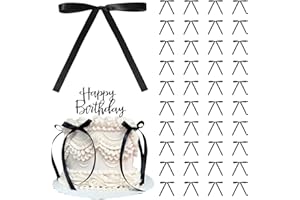 LUFFLOK 40 Pcs Black Cake Decorations, Bow tie Cake Topper Decorations, Baby Shower Cake Decorations for Kids Girls Women Birthday Wedding Party Cake Decoration Supplies (Black)
