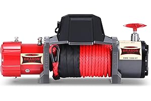 Dragon Winch Treuil électrique 12V avec radiateur 13000 lbs / 5897 kg avec câble synthétique 20m pour dépanneuses et véhicules municipaux | télécommande sans fil + accessoires treuil | Étanchéité IP67