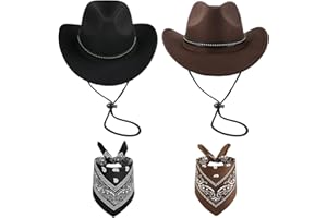 MYKAGS 2 Pack Cowboy Hats and Bandanas Set for Men and Women Vintage Denim Accessories for Parties Includes 2 Retro Cowboy Hats with Bandanas Perfect for Western Music Festivals and Themed Events