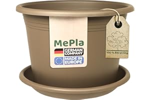 ‎MEPLA MePla - Blumentopf Pflanzkübel Cylindro ø50 cm + Untersetzer ø49 cm, Taupe, wetterfest aus UV-beständigem Kunststoff