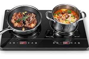 KICHPOWER Plaque Induction 2 feux, Plaque de cuisson double à induction, Plaque à Induction Portable, Contrôle indépendante, écran tactile, 3500W, 10 réglages de température, 10 niveaux de puissance