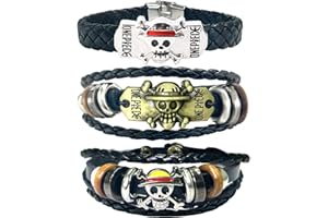 BJPERFMS Bracciale One Piece, 3 Pezzi One Piece Bracciale, One Piece Bracciale in Pelle, Braccialetti Amicizia Bambini, One Piece Ciondoli Braccialetto, Gioielli One Piece, Regalo per Ragazze Ragazzi
