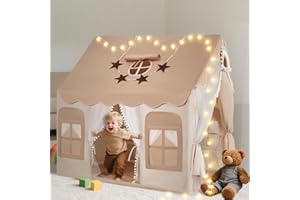 snookids Tente Enfants Interieure - Maison de Jeu intérieure pour Enfants avec Tapis, lumières, pendentifs Arc-en-Ciel et Drapeau étoilé, Tente de Jeu tipi pour la décoration de Chambre d'enfants