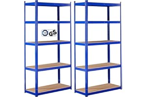 Arebos Estantería Carga Pesada Set 2 uds | 180x90x30 cm | 5 Estantes | Sistema sin Tornillos | Estantería de Taller, Almacén o Bodega | Montaje Fácil | Azul
