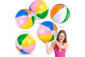 BBTO 5 Pcs Ballons de Plage Gonflables 60 cm Ballon de Natation Arc-en-Ciel Balles de Piscine Colorés Ballons d'eau Gonflables pour Jeux de Plage Jouet de Piscine Extérieur Fête Été