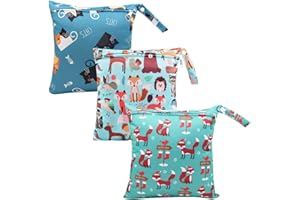 HOTLIKE Bolsa de Pañales, 3PCS Bebé Reutilizable Impermeabilizan Bolsa con Cremallera Impermeable para Mamá, Wetbag Portátil Organizador de Viaje, Playa, Gym (Azul)