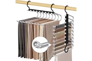 WEKIWGOT Lot de 2 cintres pour pantalons peu encombrants - 9 étages - Antidérapants - Pliables - Organisateur de penderie pour pantalons pour hommes et femmes - Écharpes, jeans, vêtements, serviettes