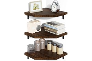 Alsonerbay Floating Corner Shelves Wood, Set of 3 Small Corner Shelf Wall Mounted Rustic Floating Wall Shelves for Bedroom Kitchen Living Room Office Bathroom Brown