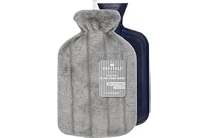 Revitale Bouillotte de Luxe Confortable – 2 Litres, Housse Douce, Caoutchouc Naturel à Côtes Simples, Durable et Résistante aux Fuites, Conforme à la Norme BS1970:2012 (Gris Ardoise)